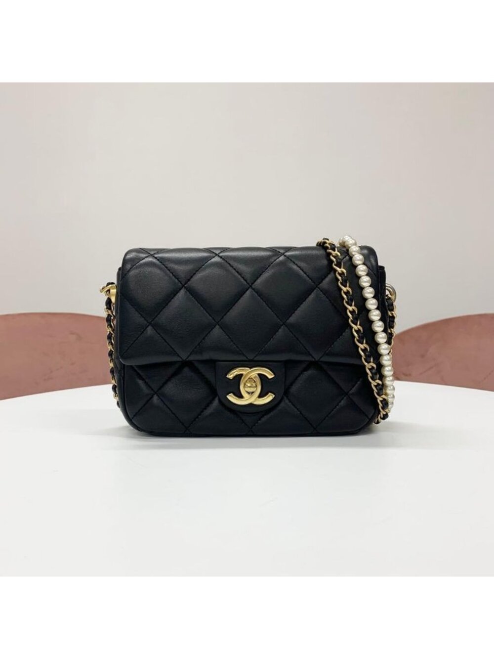 Chanel Mini Quilted CC Logo Lambskin Turnlock Shoulder Bag